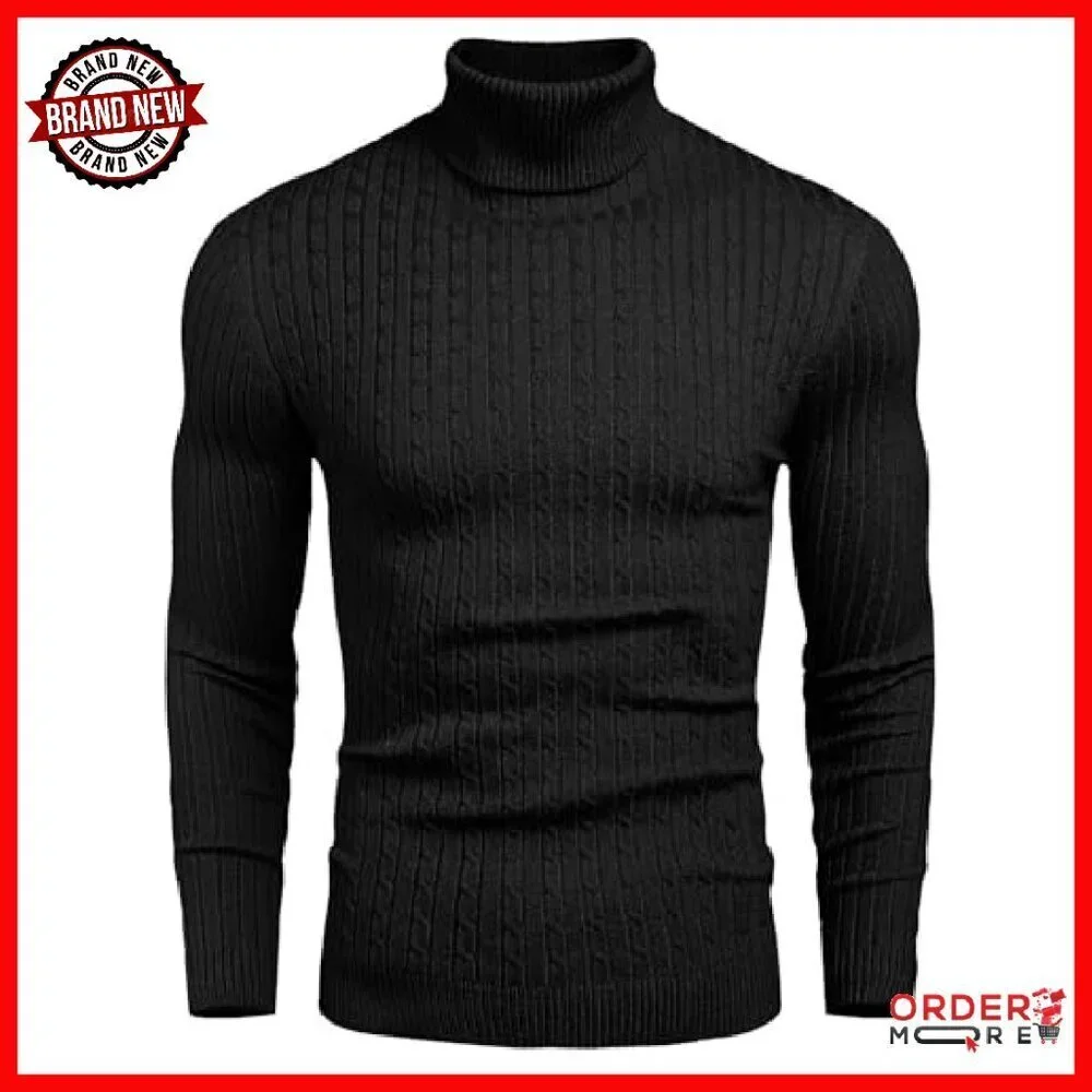 Slim Fit Turtleneck Sweater Cable Knit Thermal Pullover Men's